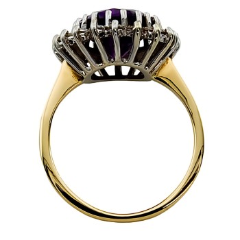 9ct Gold Amethyst / Cubic Zirconia Cluster Ring size Q